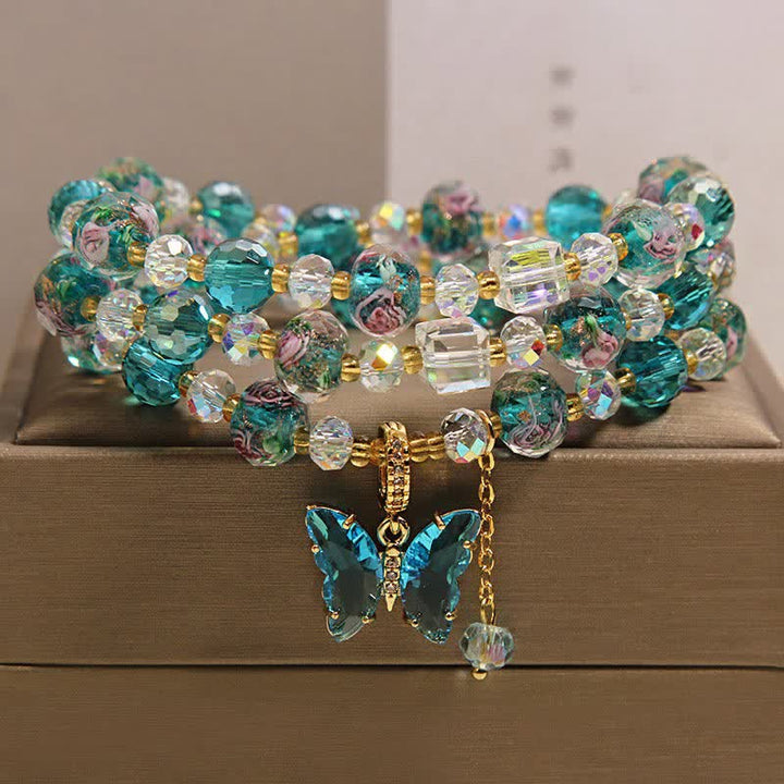 Buddha Stones Pulsera de triple vuelta con transformación de mariposa y cuentas de vidrio Liuli - Mariposa (Transformación ♥ Amor) - image 0