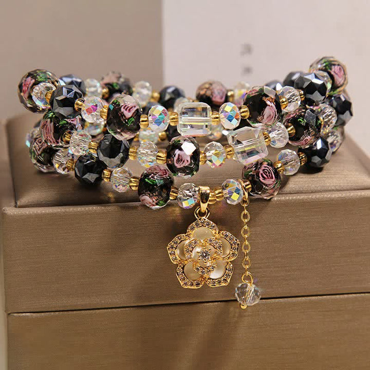Buddha Stones Pulsera negra Liu Li con dije de flor de camelia y cuentas de vidrio, conexión armónica - image 8