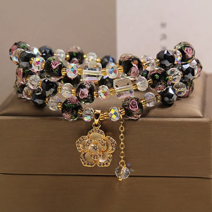 Buddha Stones Pulsera negra Liu Li con dije de flor de camelia y cuentas de vidrio, conexión armónica - image 7