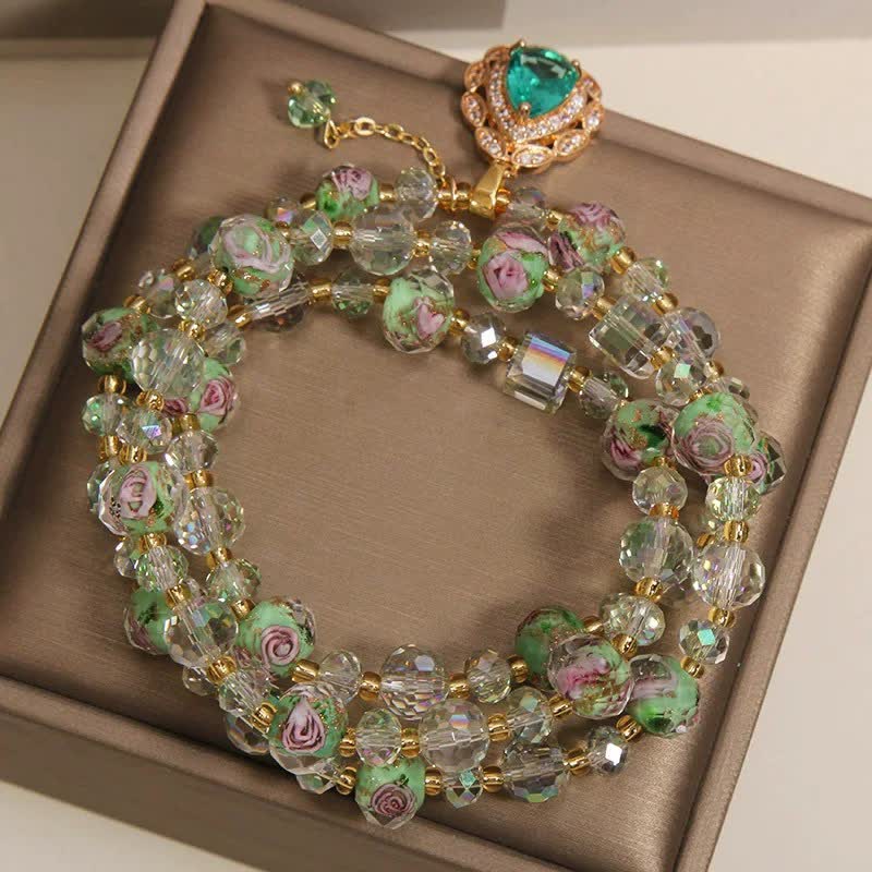 Buddha Stones Pulsera Golden Liuli Glass Rose Garden Teardrop Energy Triple Wrap - image 3