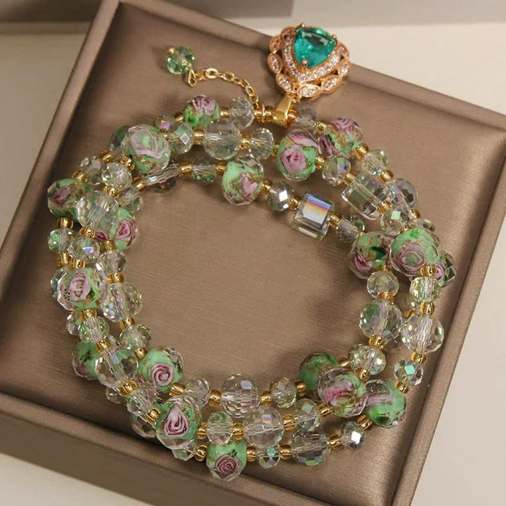Buddha Stones Pulsera Golden Liuli Glass Rose Garden Teardrop Energy Triple Wrap - image 3