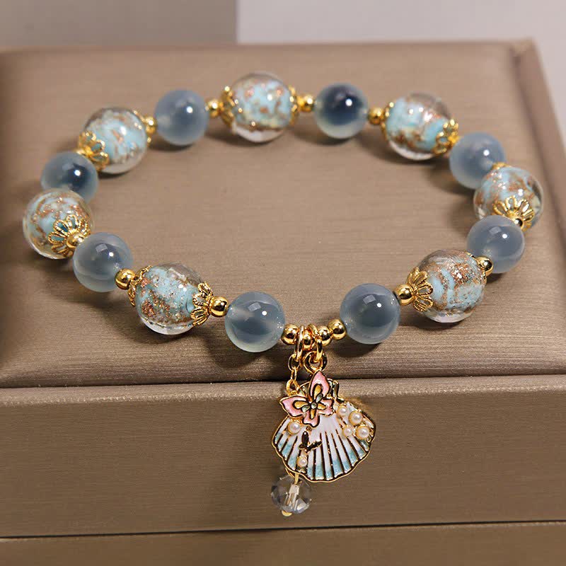 Buddha Stones Pulsera con dije de mariposa y cuentas de vidrio de ágata caramelo Liuli - image 1