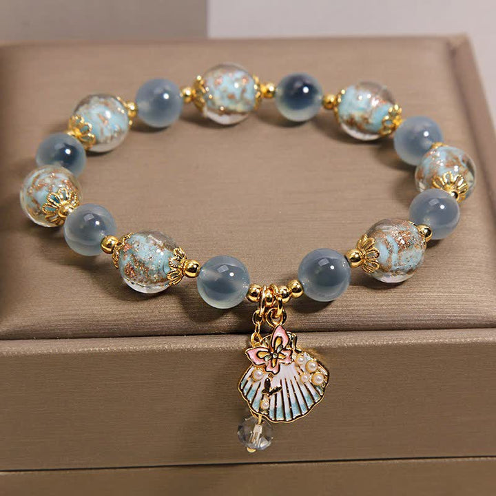 Buddha Stones Pulsera con dije de mariposa y cuentas de vidrio de ágata caramelo Liuli - image 1
