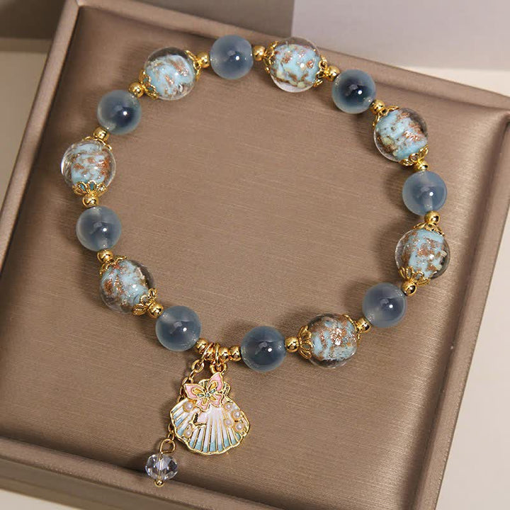 Buddha Stones Pulsera con dije de mariposa y cuentas de vidrio de ágata caramelo Liuli - image 3