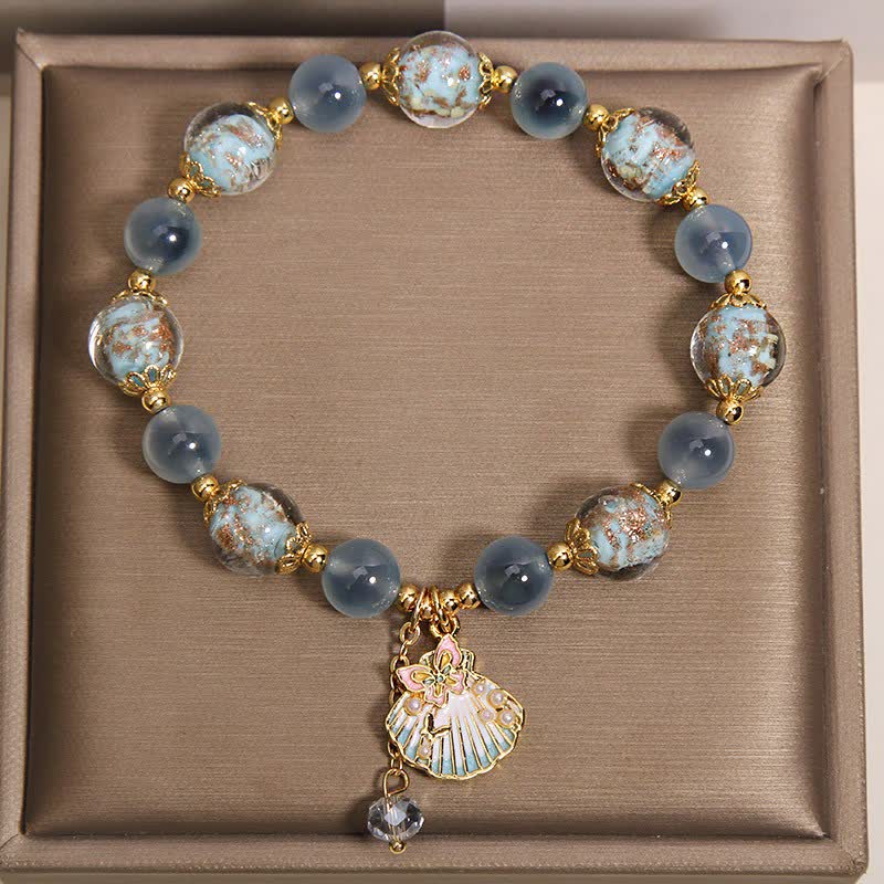 Buddha Stones Pulsera con dije de mariposa y cuentas de vidrio de ágata caramelo Liuli - image 2