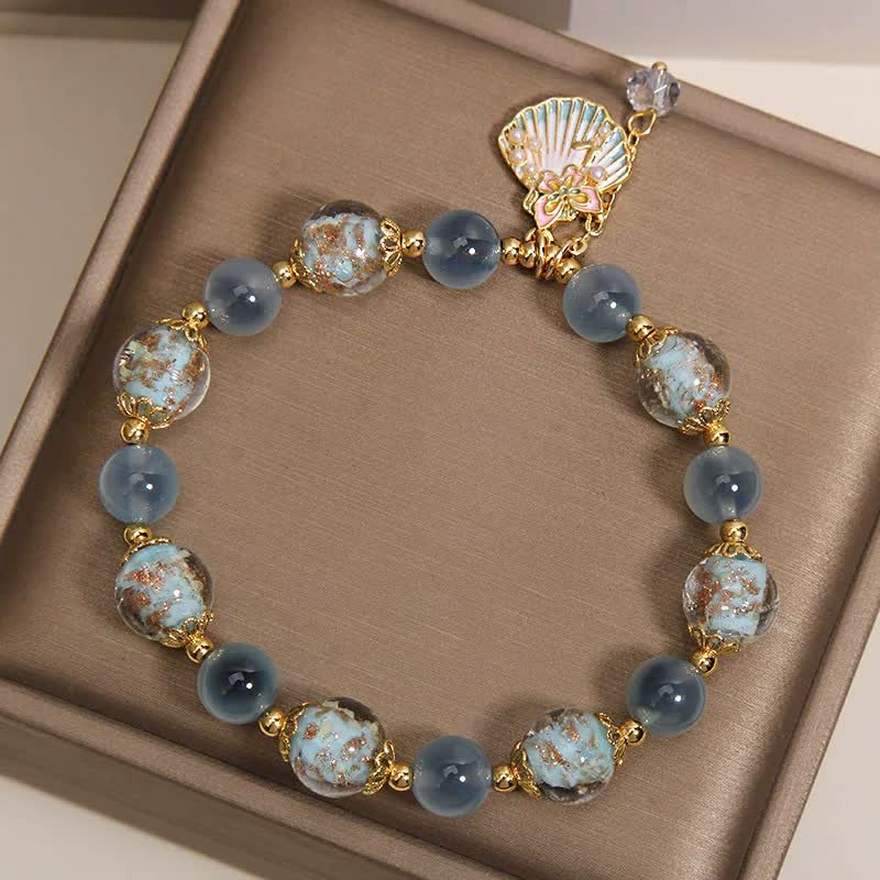 Buddha Stones Pulsera con dije de mariposa y cuentas de vidrio de ágata caramelo Liuli - image 4