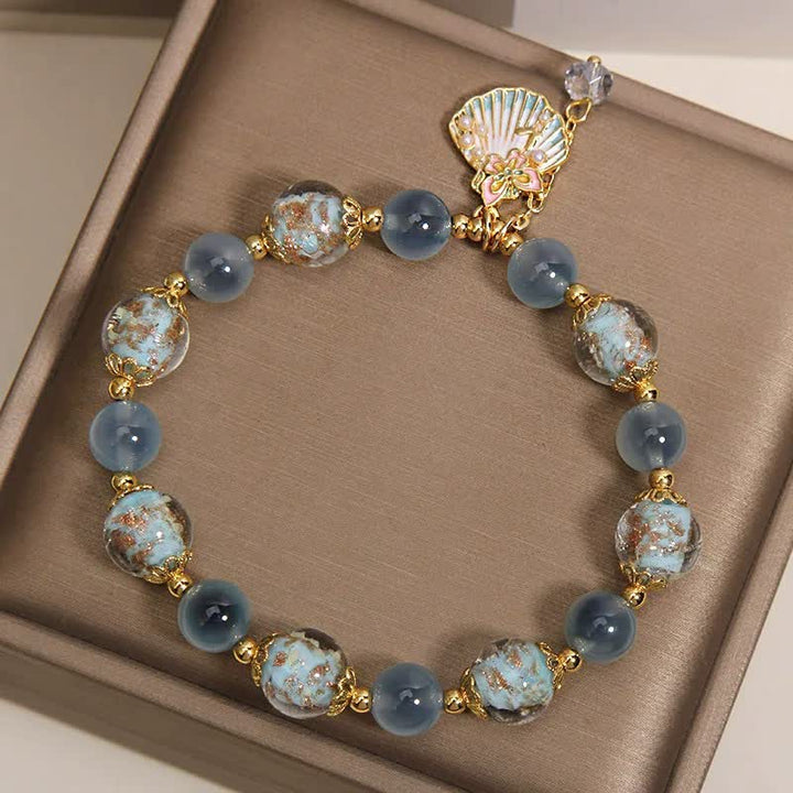 Buddha Stones Pulsera con dije de mariposa y cuentas de vidrio de ágata caramelo Liuli - image 4