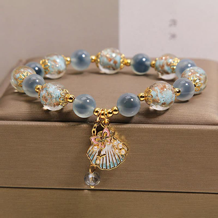 Buddha Stones Pulsera con dije de mariposa y cuentas de vidrio de ágata caramelo Liuli - image 9