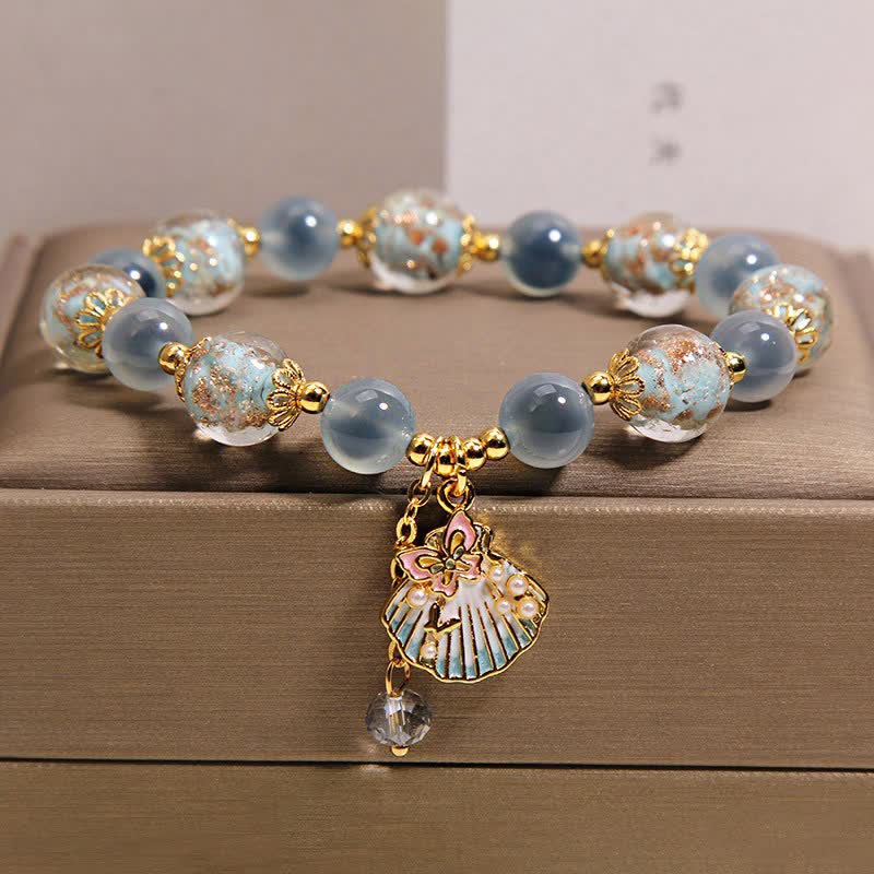 Buddha Stones Pulsera con dije de mariposa y cuentas de vidrio de ágata caramelo Liuli - Ágata azul caramelo (circunferencia de la muñeca: 15-16 cm) - image 0