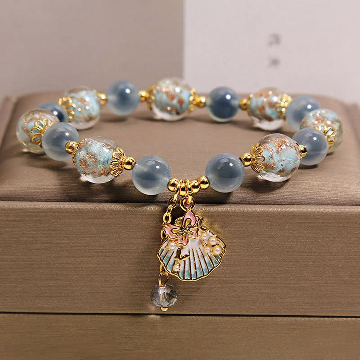 Buddha Stones Pulsera con dije de mariposa y cuentas de vidrio de ágata caramelo Liuli - Ágata azul caramelo (circunferencia de la muñeca: 15-16 cm) - image 0
