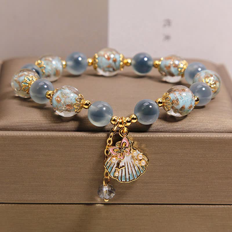 Buddha Stones Pulsera con dije de mariposa y cuentas de vidrio de ágata caramelo Liuli - image 8
