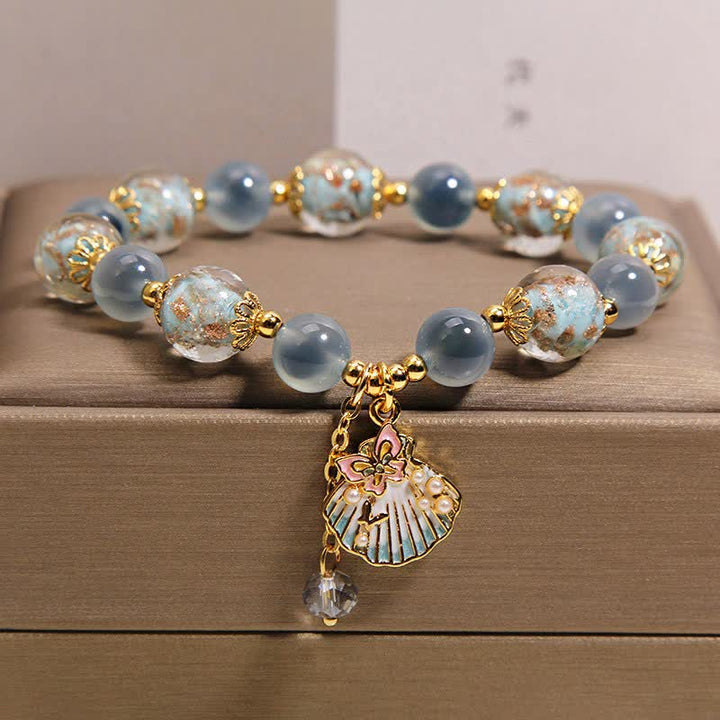 Buddha Stones Pulsera con dije de mariposa y cuentas de vidrio de ágata caramelo Liuli - image 8