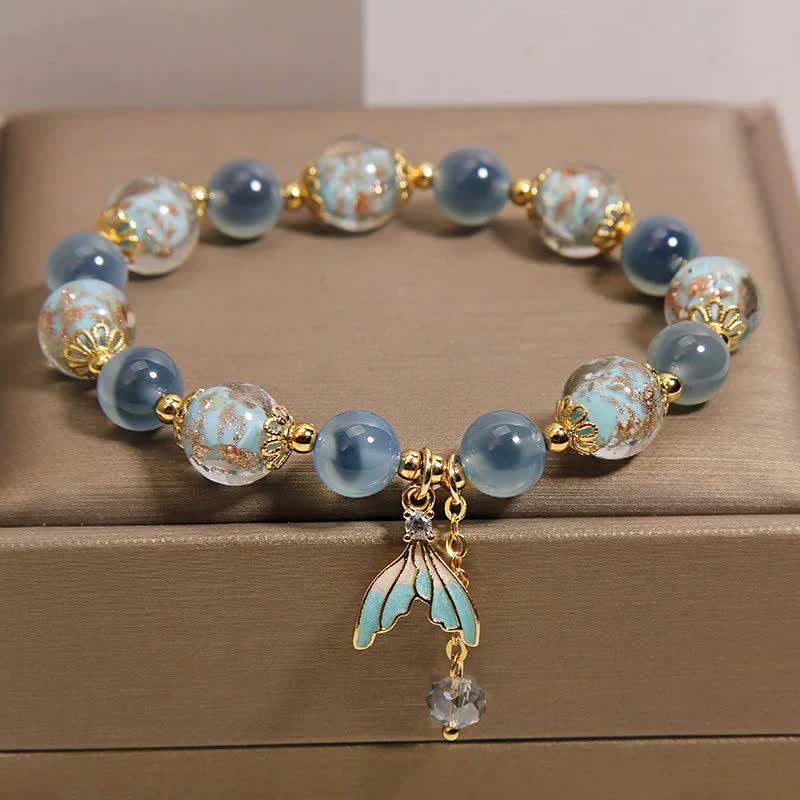 Buddha Stones Pulsera con dije de cola de pez de cuentas de vidrio Liuli de ágata azul caramelo para equilibrio emocional - image 4