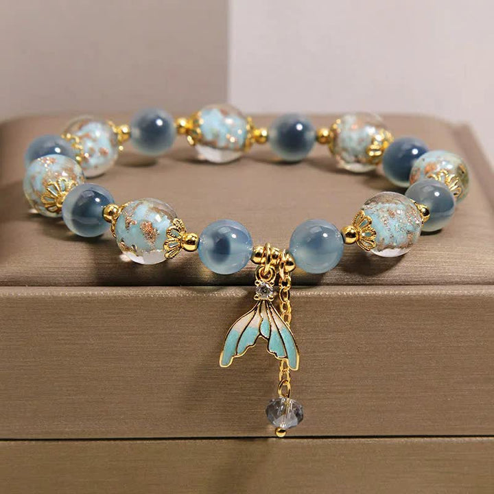 Buddha Stones Pulsera con dije de cola de pez de cuentas de vidrio Liuli de ágata azul caramelo para equilibrio emocional - Ágata de caramelo (Amor ♥ Alegría) - image 0