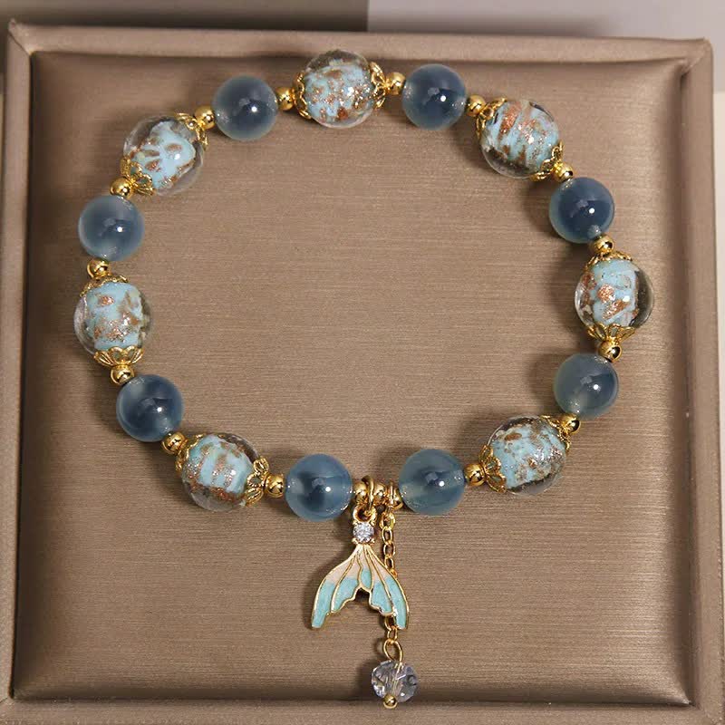 Buddha Stones Pulsera con dije de cola de pez de cuentas de vidrio Liuli de ágata azul caramelo para equilibrio emocional - image 1
