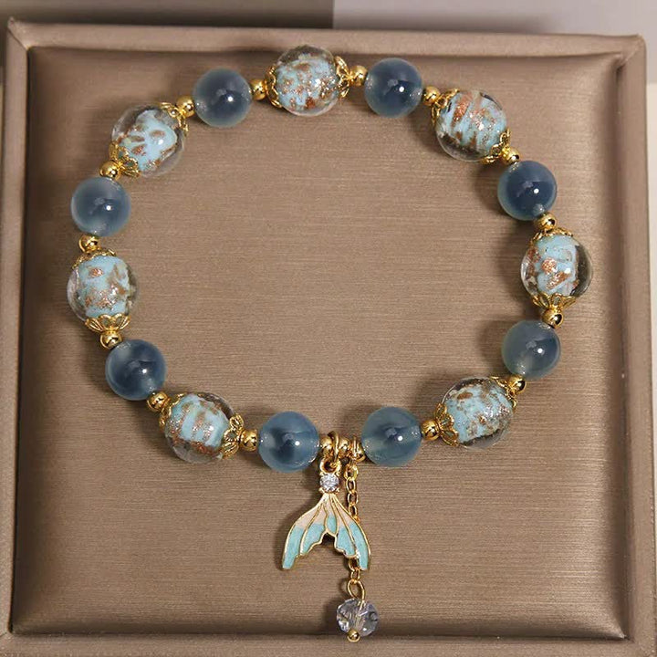 Buddha Stones Pulsera con dije de cola de pez de cuentas de vidrio Liuli de ágata azul caramelo para equilibrio emocional - image 1