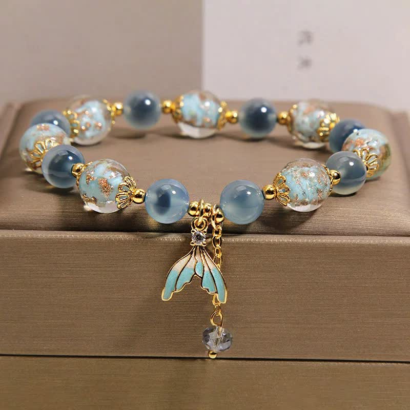 Buddha Stones Pulsera con dije de cola de pez de cuentas de vidrio Liuli de ágata azul caramelo para equilibrio emocional - image 7