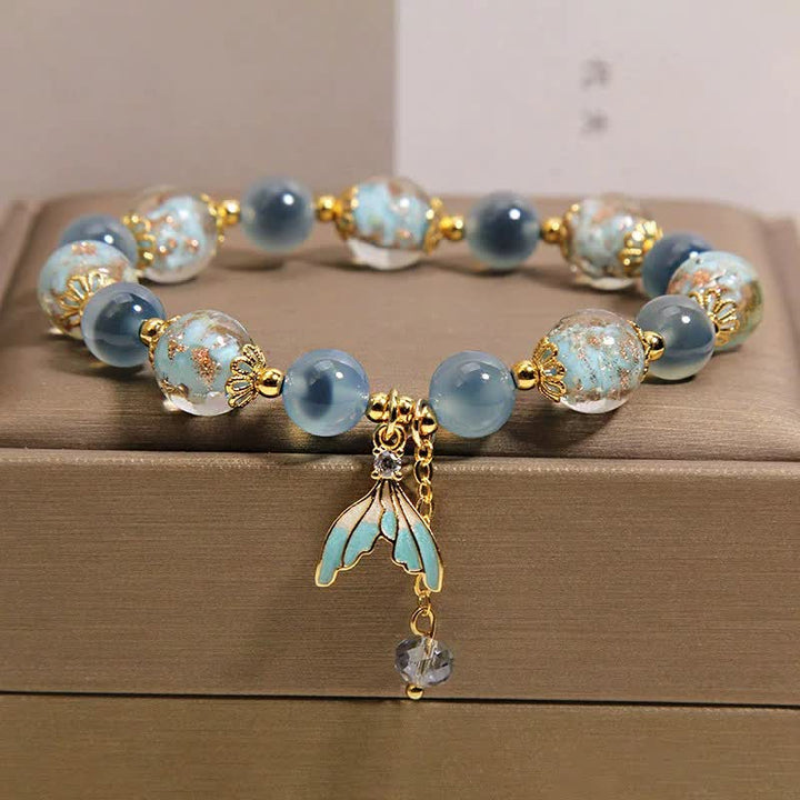 Buddha Stones Pulsera con dije de cola de pez de cuentas de vidrio Liuli de ágata azul caramelo para equilibrio emocional - image 7