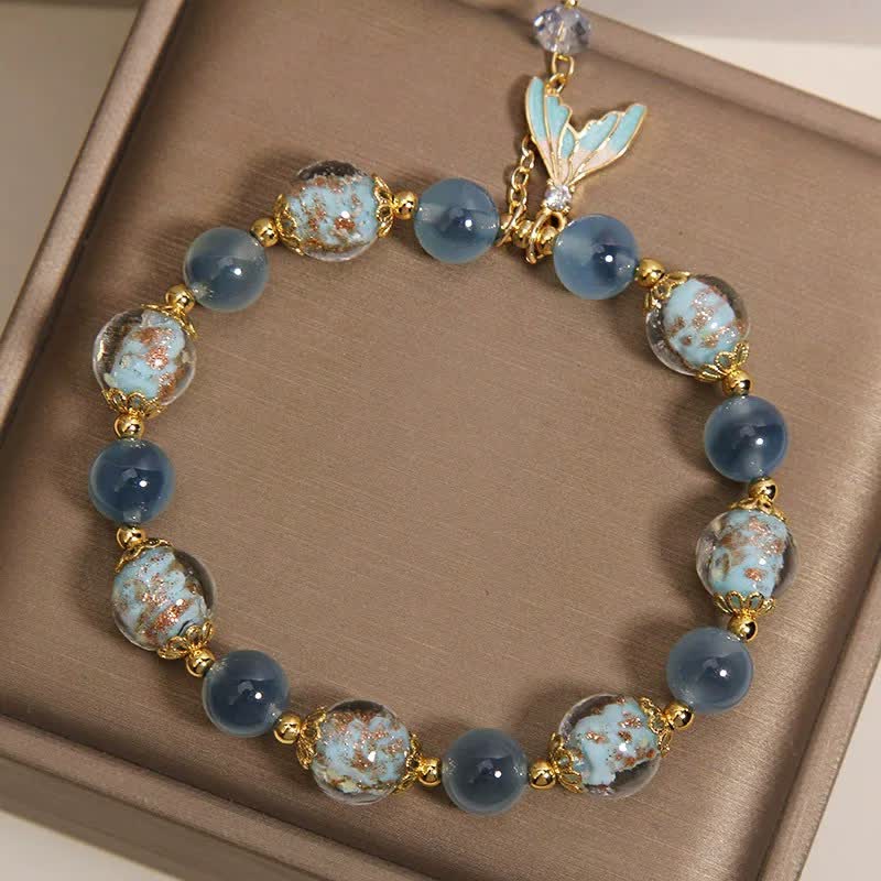 Buddha Stones Pulsera con dije de cola de pez de cuentas de vidrio Liuli de ágata azul caramelo para equilibrio emocional - image 3