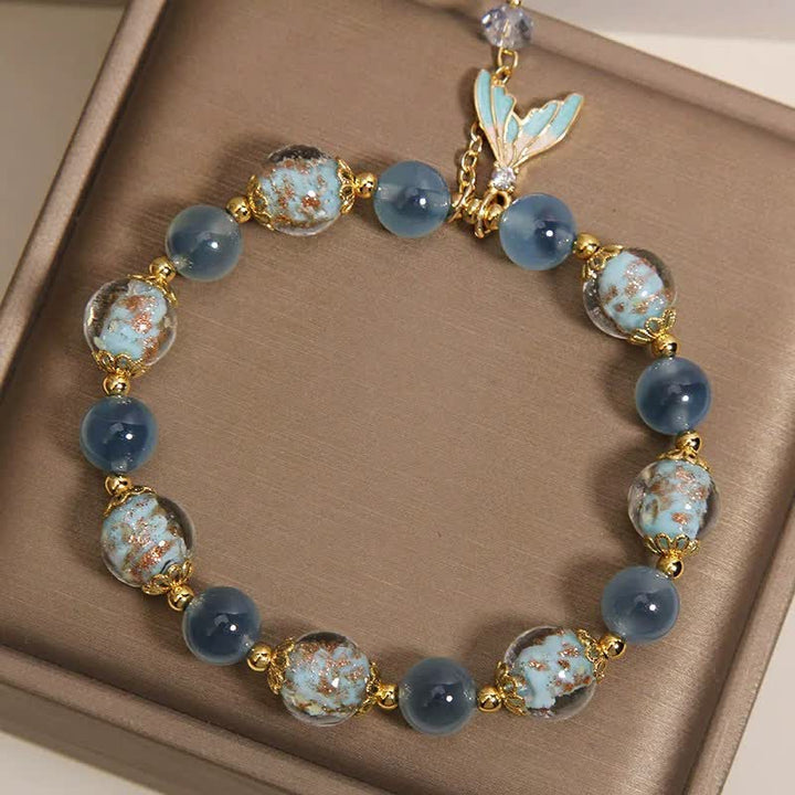 Buddha Stones Pulsera con dije de cola de pez de cuentas de vidrio Liuli de ágata azul caramelo para equilibrio emocional - image 3