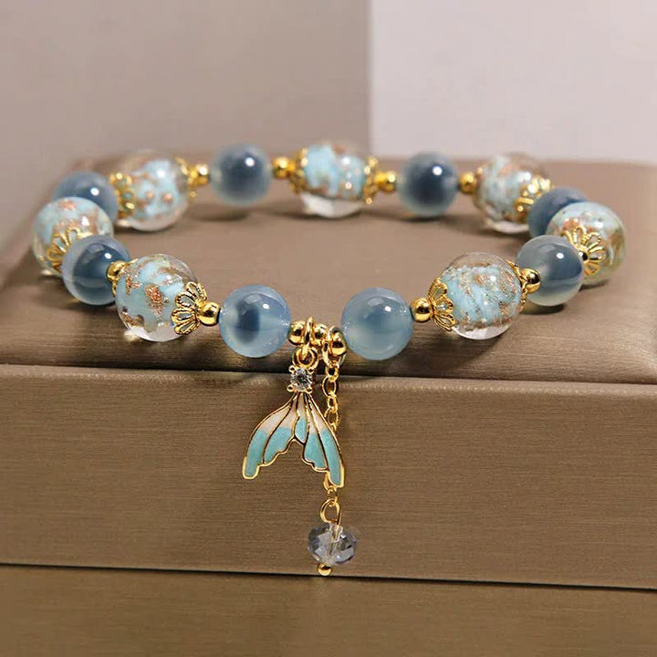 Buddha Stones Pulsera con dije de cola de pez de cuentas de vidrio Liuli de ágata azul caramelo para equilibrio emocional - image 8
