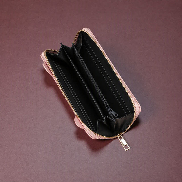 Buddha Stones Bolso largo con cremallera de piel sintética con diseño de gatito dulce. - image 3