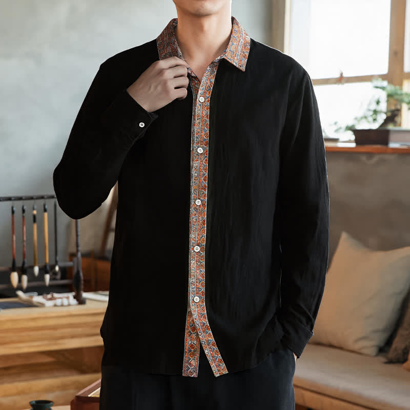 Buddha Stones Camisas de manga larga geométricas con botones, estilo vintage, para hombre, ideales para primavera y otoño. - Negro - US/UK/AU42, EU52 (3XL) - image 5