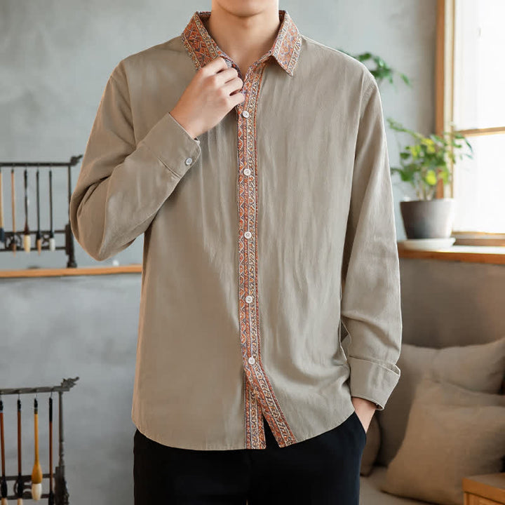 Buddha Stones Camisas de manga larga geométricas con botones, estilo vintage, para hombre, ideales para primavera y otoño. - Broncearse - US/UK/AU42, EU52 (3XL) - image 16