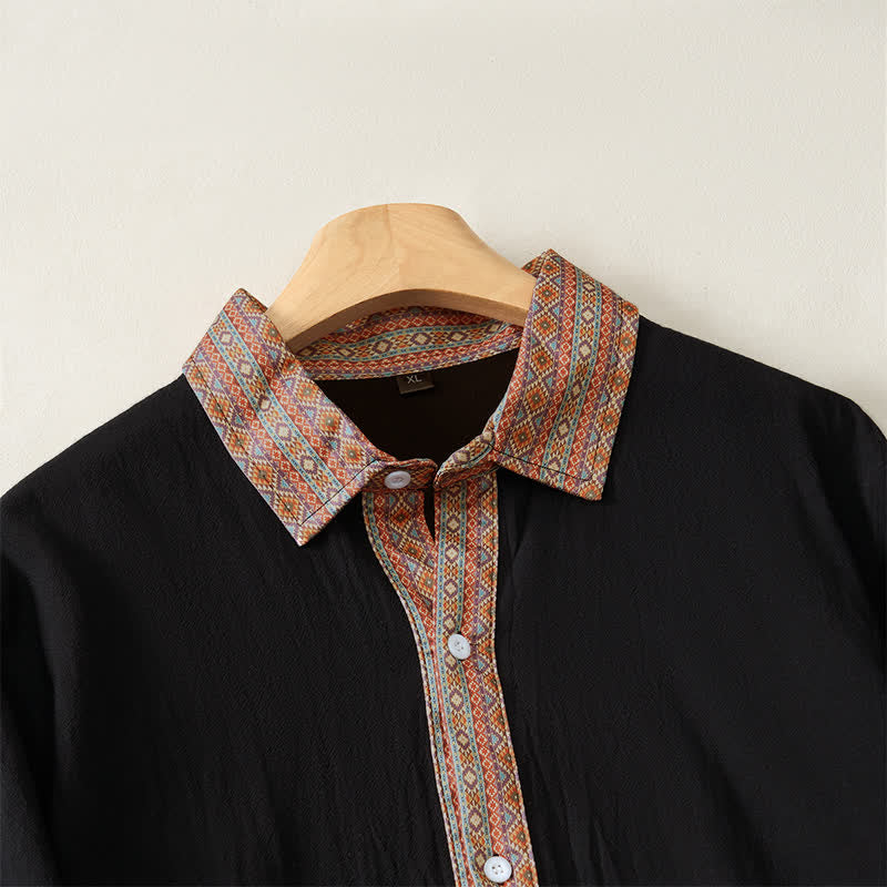 Buddha Stones Camisas de manga larga geométricas con botones, estilo vintage, para hombre, ideales para primavera y otoño. - image 8