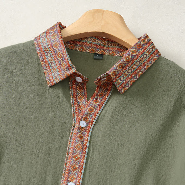 Buddha Stones Camisas de manga larga geométricas con botones, estilo vintage, para hombre, ideales para primavera y otoño. - image 13