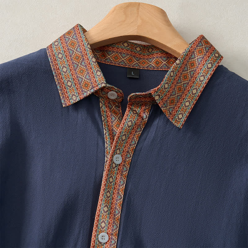 Buddha Stones Camisas de manga larga geométricas con botones, estilo vintage, para hombre, ideales para primavera y otoño. - image 2