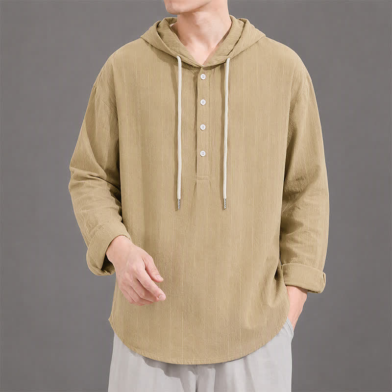 Buddha Stones Camisas de manga larga para hombre, estilo casual, minimalistas, con cordón ajustable y rayas, ideales para primavera. - Caqui oscuro - US/UK/AU42, EU52 (3XL) - image 0