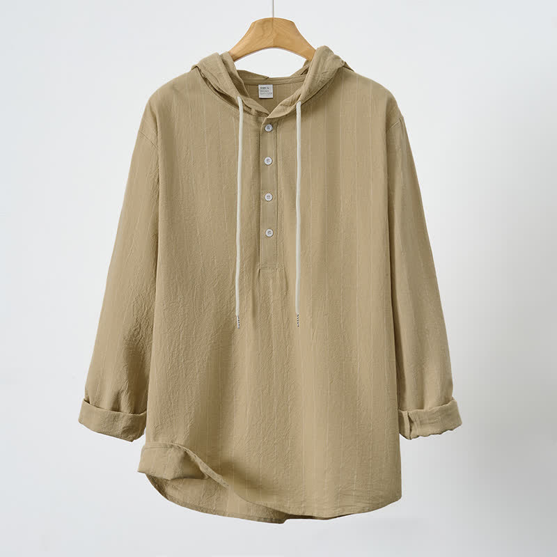 Buddha Stones Camisas de manga larga para hombre, estilo casual, minimalistas, con cordón ajustable y rayas, ideales para primavera. - image 1