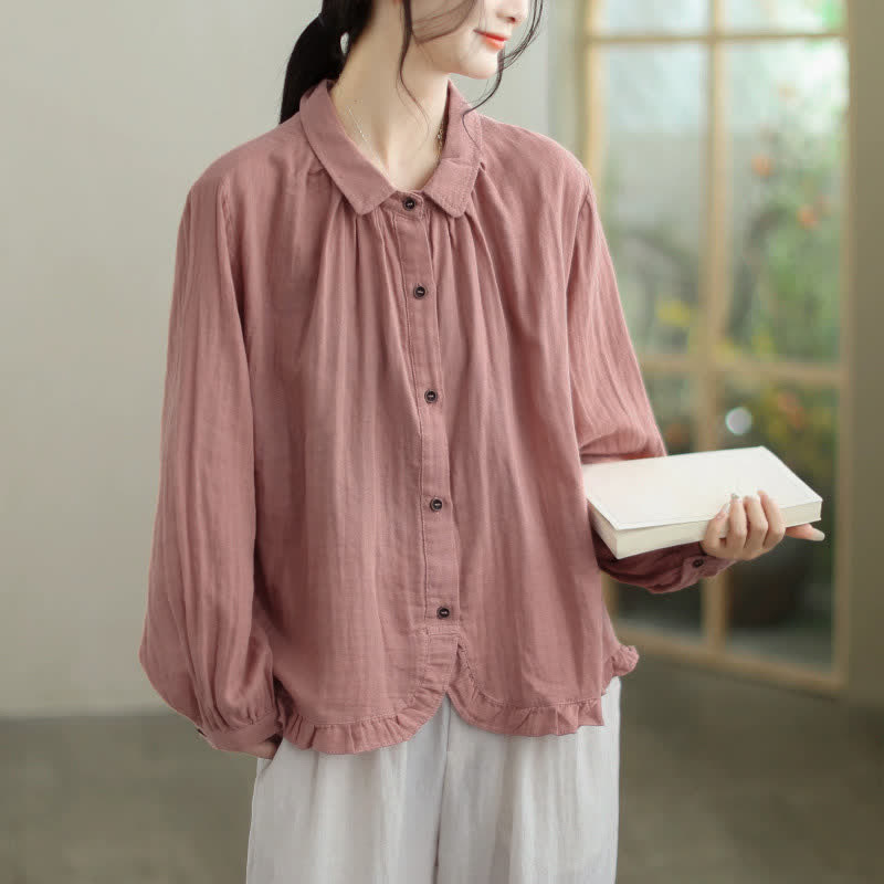 Buddha Stones Camisas de manga larga para mujer, sencillas, minimalistas y con botones, para primavera y otoño. - Marrón rosado - US12, UK/AU16, EU44 (2XL) - image 5