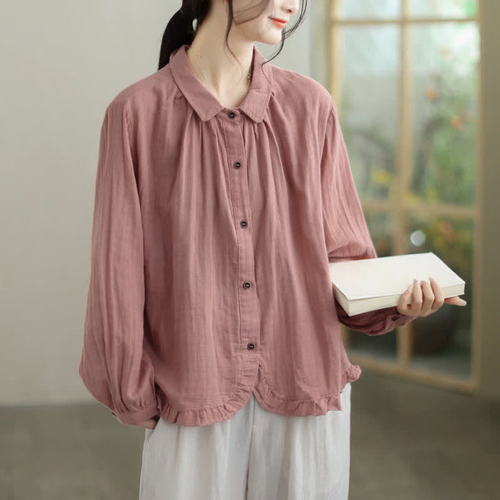 Buddha Stones Camisas de manga larga para mujer, sencillas, minimalistas y con botones, para primavera y otoño. - Marrón rosado - US12, UK/AU16, EU44 (2XL) - image 5