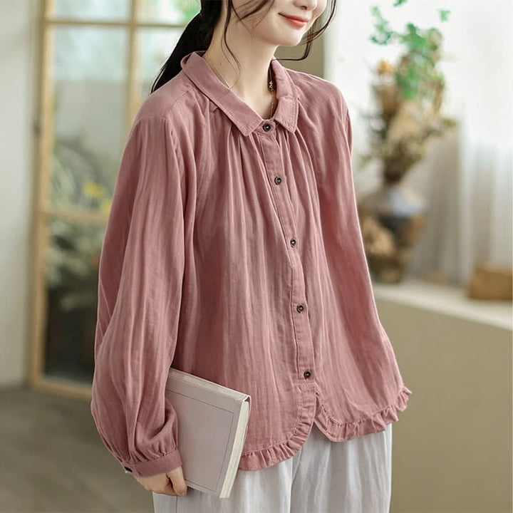 Buddha Stones Camisas de manga larga para mujer, sencillas, minimalistas y con botones, para primavera y otoño. - image 8