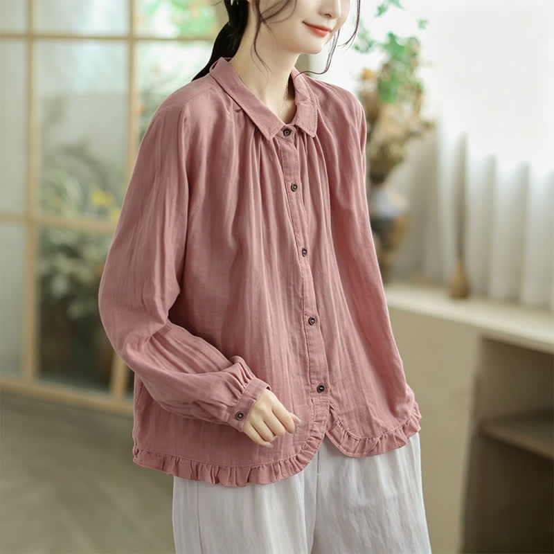 Buddha Stones Camisas de manga larga para mujer, sencillas, minimalistas y con botones, para primavera y otoño. - image 9