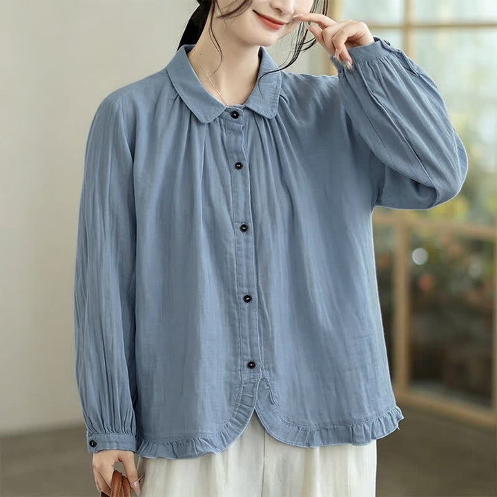 Buddha Stones Camisas de manga larga para mujer, sencillas, minimalistas y con botones, para primavera y otoño. - image 2