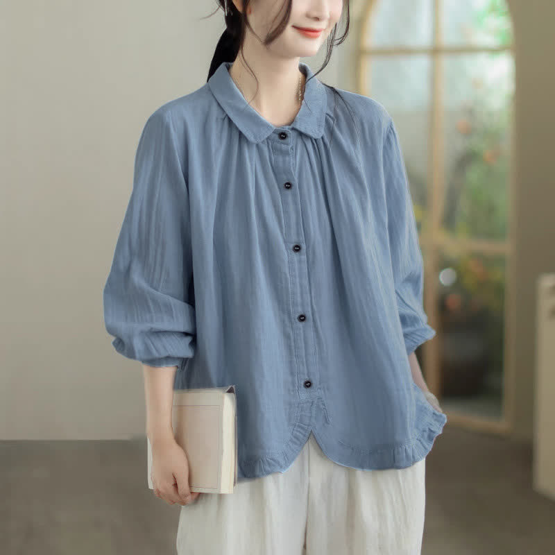 Buddha Stones Camisas de manga larga para mujer, sencillas, minimalistas y con botones, para primavera y otoño. - Azul acero claro - US12, UK/AU16, EU44 (2XL) - image 0