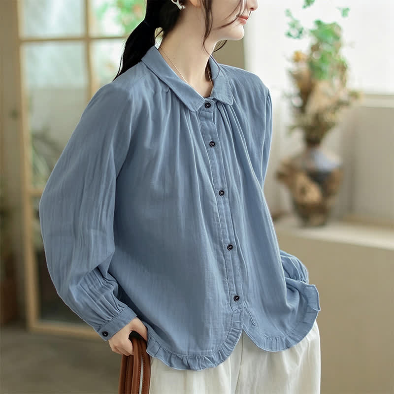 Buddha Stones Camisas de manga larga para mujer, sencillas, minimalistas y con botones, para primavera y otoño. - image 3