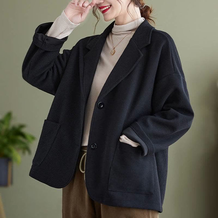 Buddha Stones Chaqueta sencilla de mujer estilo vintage de otoño con botones y bolsillos. - image 9