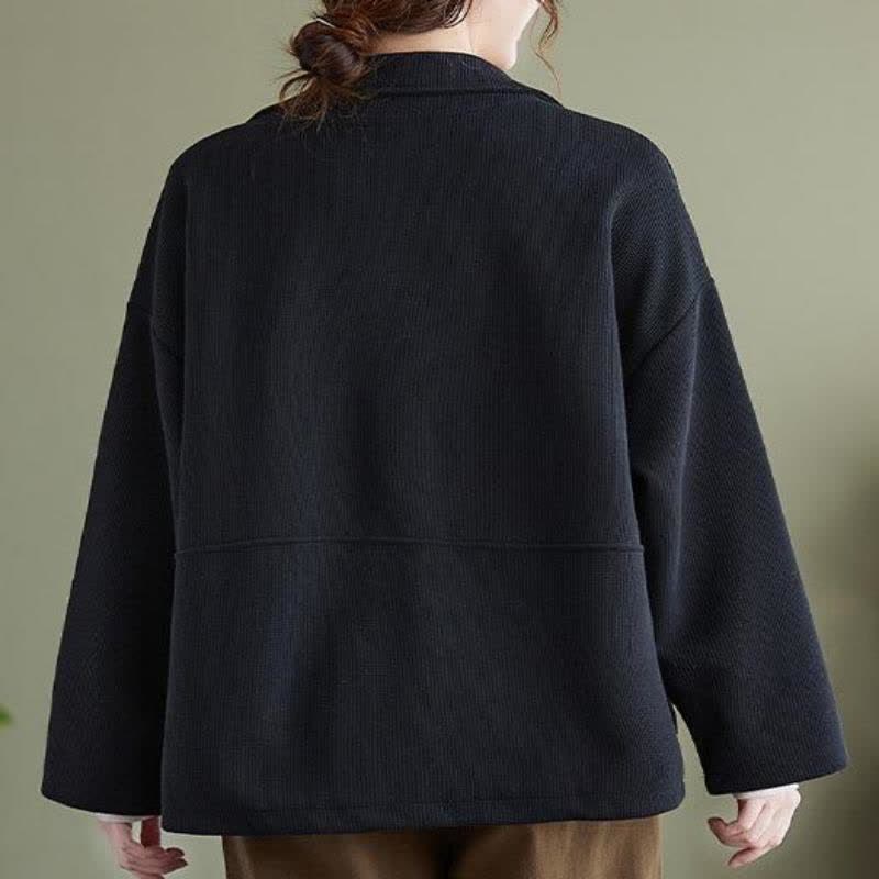 Buddha Stones Chaqueta sencilla de mujer estilo vintage de otoño con botones y bolsillos. - image 10