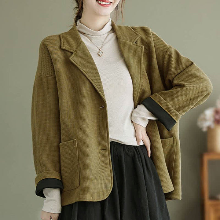Buddha Stones Chaqueta sencilla de mujer estilo vintage de otoño con botones y bolsillos. - image 3