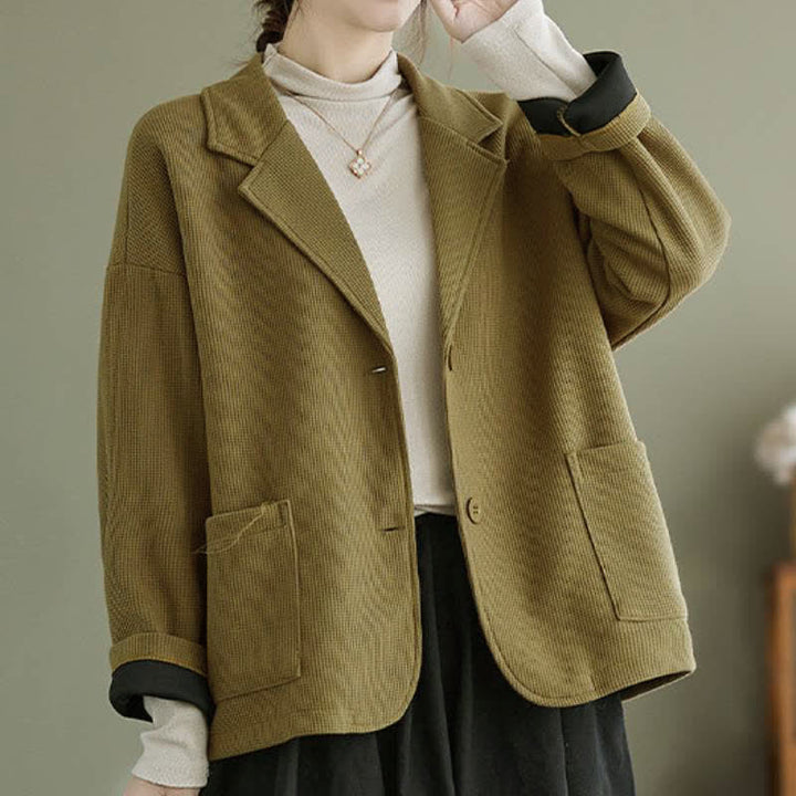 Buddha Stones Chaqueta sencilla de mujer estilo vintage de otoño con botones y bolsillos. - image 1
