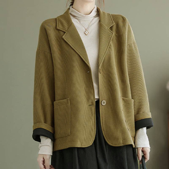 Buddha Stones Chaqueta sencilla de mujer estilo vintage de otoño con botones y bolsillos. - image 2