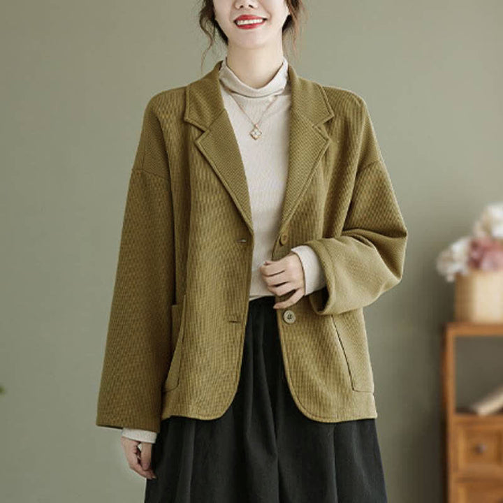 Buddha Stones Chaqueta sencilla de mujer estilo vintage de otoño con botones y bolsillos. - image 6