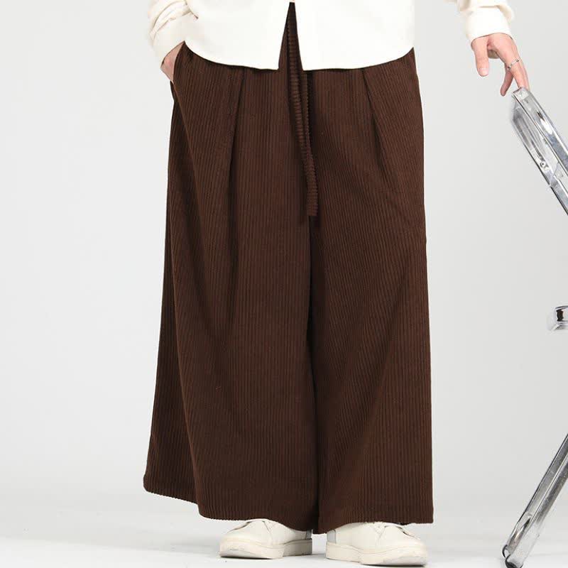 Buddha Stones Pantalones cortos de pana lisos con cordón ajustable, estilo casual vintage, para hombre, ideales para otoño e invierno. Pantalones de pierna ancha con bolsillos. - image 1