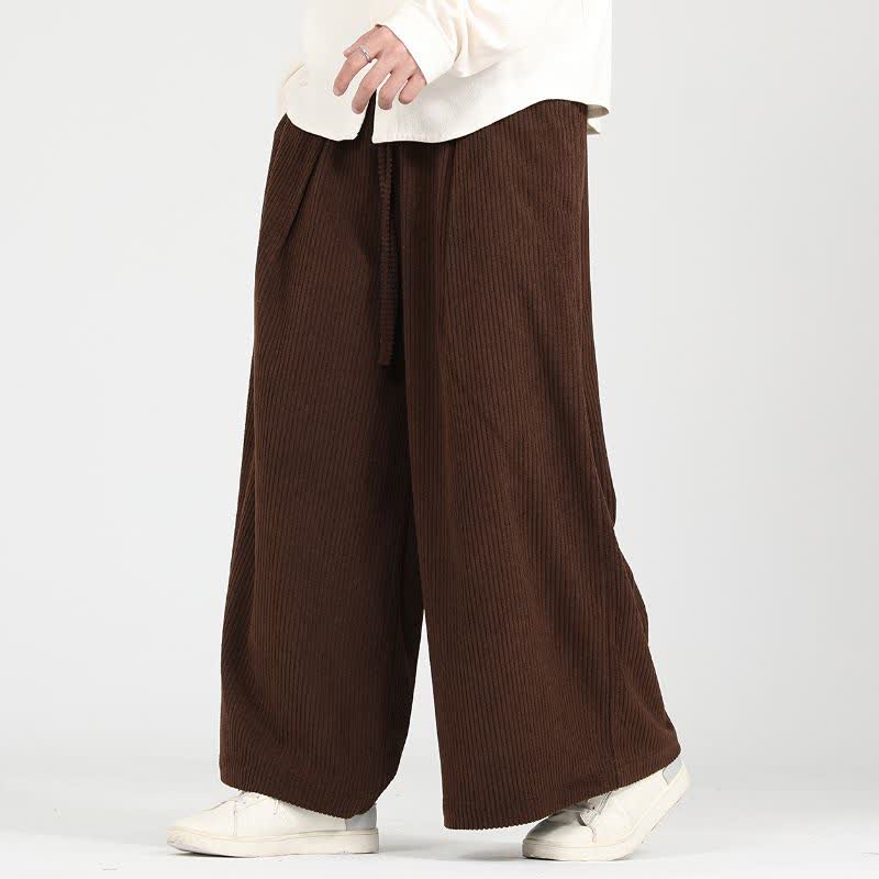 Buddha Stones Pantalones cortos de pana lisos con cordón ajustable, estilo casual vintage, para hombre, ideales para otoño e invierno. Pantalones de pierna ancha con bolsillos. - Marrón silla de montar - US/UK/AU48, EU58 (5XL) - image 0