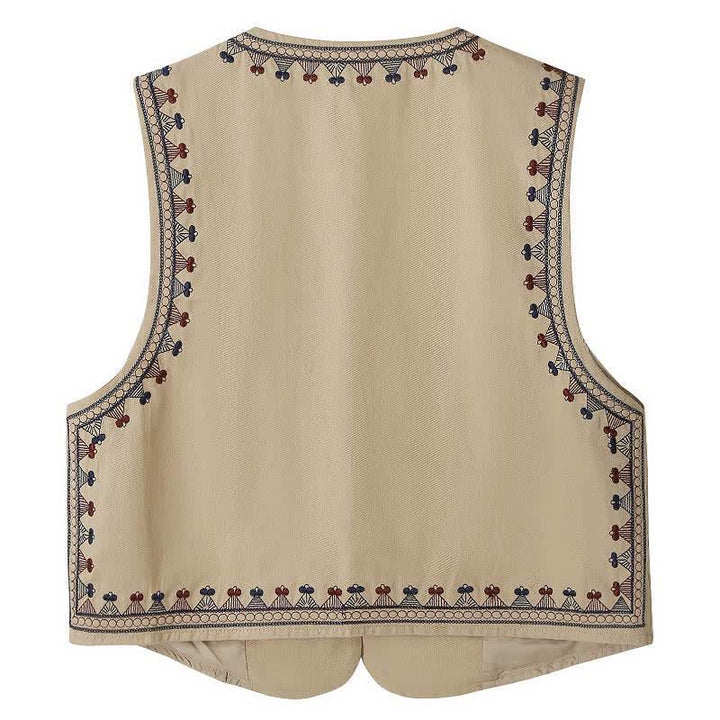 Buddha Stones Camiseta sin mangas de verano estilo boho vintage con bordado geométrico para mujer. - image 1