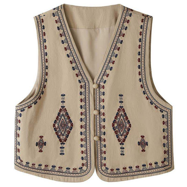 Buddha Stones Camiseta sin mangas de verano estilo boho vintage con bordado geométrico para mujer. - Broncearse - US8-10, UK/AU12-14, EU40-42 (2XL) - image 0